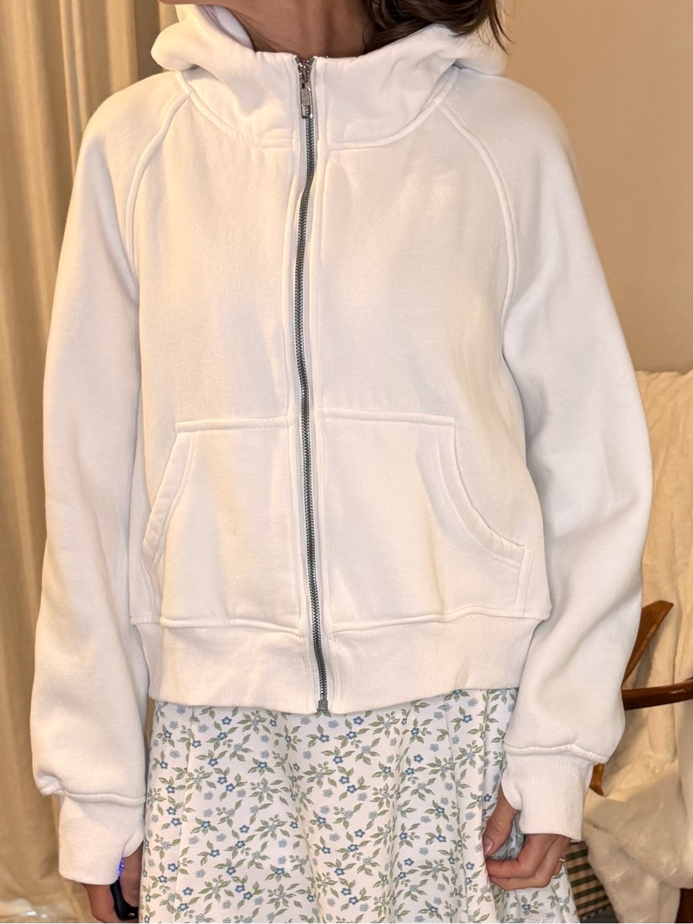 White Zip-Up Hooded Puffer Jacket